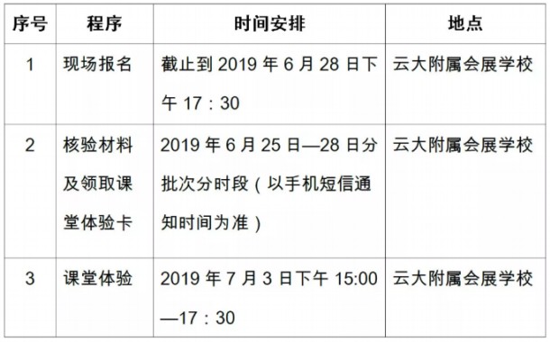 2019年云大附屬會展學校小升初招生簡章及收費標準