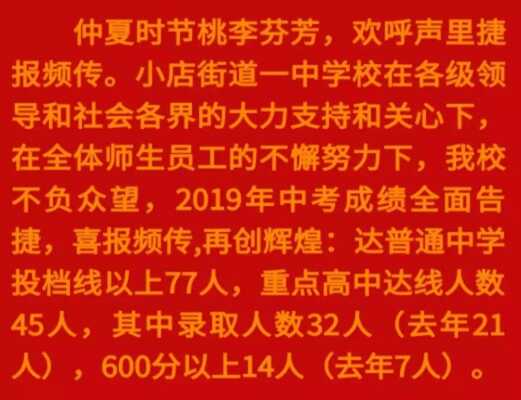 2019年太原小店街道一中中考成績（中考喜報(bào)）