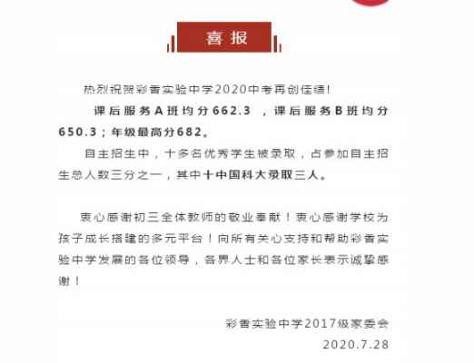 2020年蘇州市彩香實(shí)驗(yàn)中學(xué)中考成績升學(xué)率(中考喜報(bào))