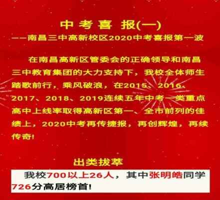 2020年南昌三中高新校區(qū)中考成績升學率(中考喜報)