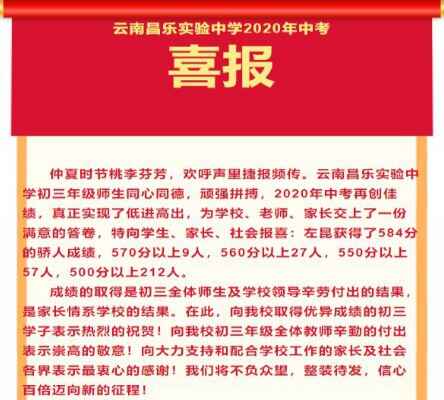 2020年云南昌樂實驗中學中考成績升學率(中考喜報)