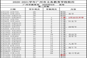 2021廣州中小學(xué)開(kāi)學(xué)放假時(shí)間安排(校歷)