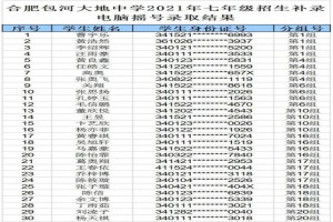 2021年包河大地中學小升初招生補錄電腦搖號錄取名單