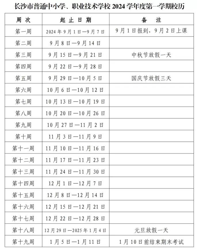 2025年長(zhǎng)沙市中小學(xué)開學(xué)放假時(shí)間安排(寒假暑假校歷)