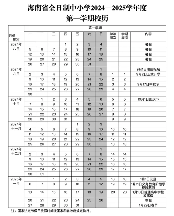 2025年海南省中小學開學放假時間安排(寒假暑假校歷)