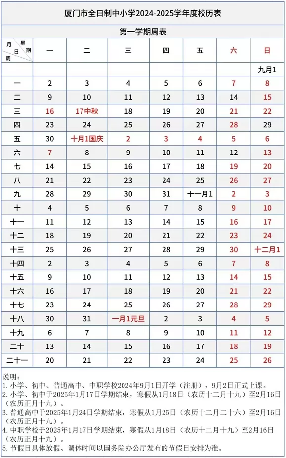 2025年廈門市中小學(xué)開(kāi)學(xué)放假時(shí)間安排(寒暑假校歷)