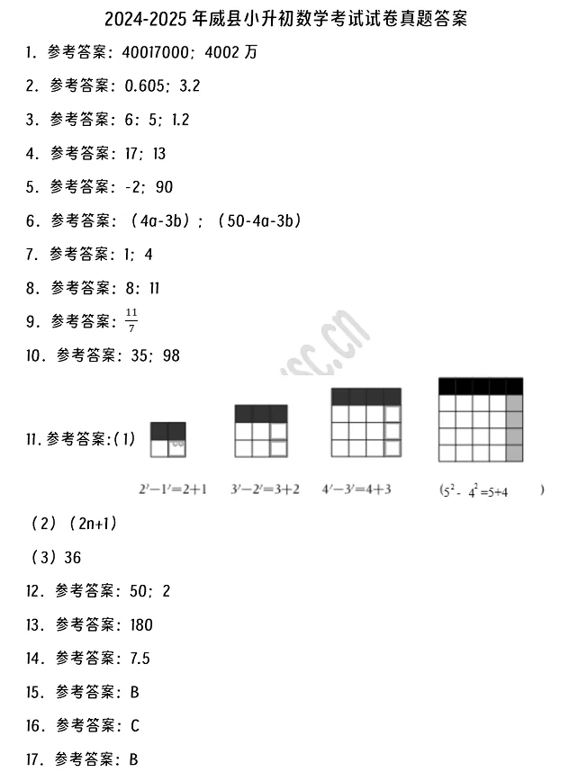 2024-2025年威縣小升初數(shù)學(xué)考試試卷答案1