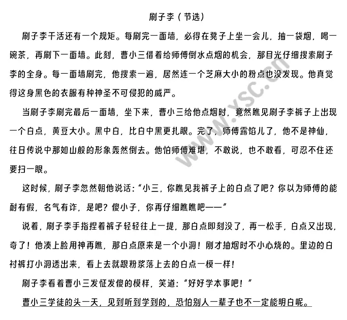 刷子李閱讀理解題及答案解析(閱讀答案五)